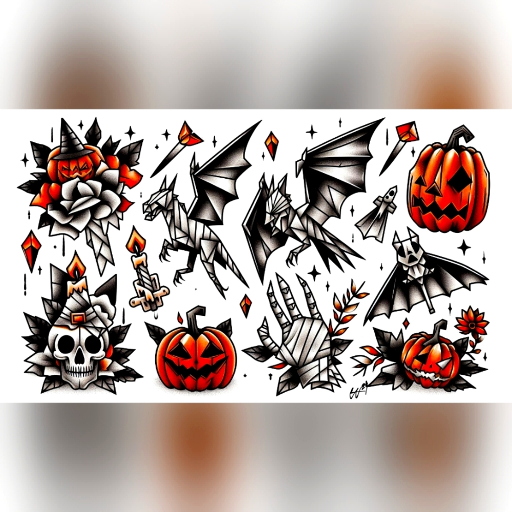 Custom Halloween tattoo flash